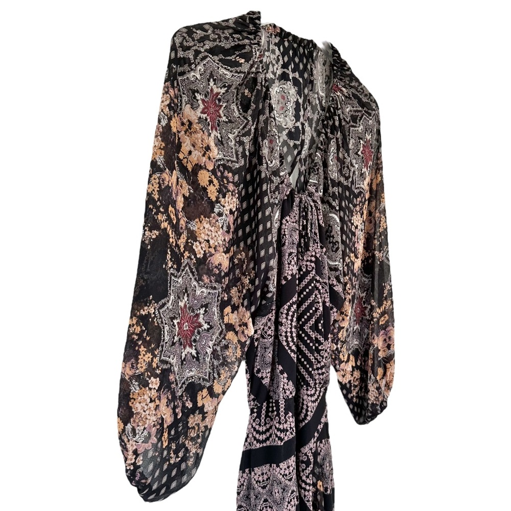 Free People Seven Wonders Black Combo Open Back Puff Sleeve Mini Dress Size M - Picture 4 of 12